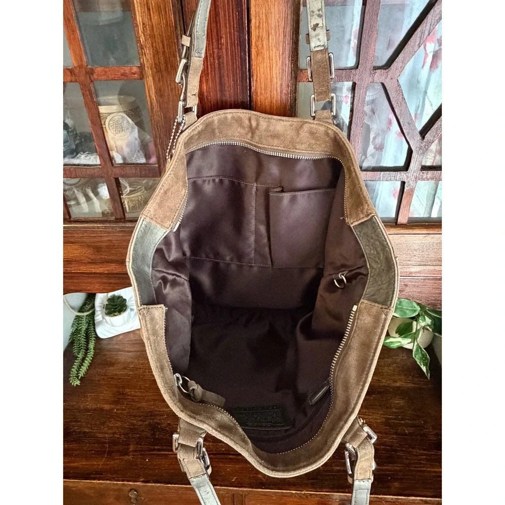 Coach Brown Suede Gallery Tote Bag Metallic Leather Large